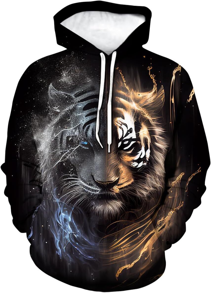 Men's and women's hoodie trend fierce tiger men's hoodie 3D full print Tiger fashion sweater soft loose autumn spring sweatshirt pullov