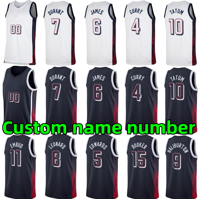 2024 USA Jersey James Stephen Curry Anthony Edwards Jayson Tatum Devin Booker Joel Embiid Bam Adebayo Derrick White Tyrese Haliburton