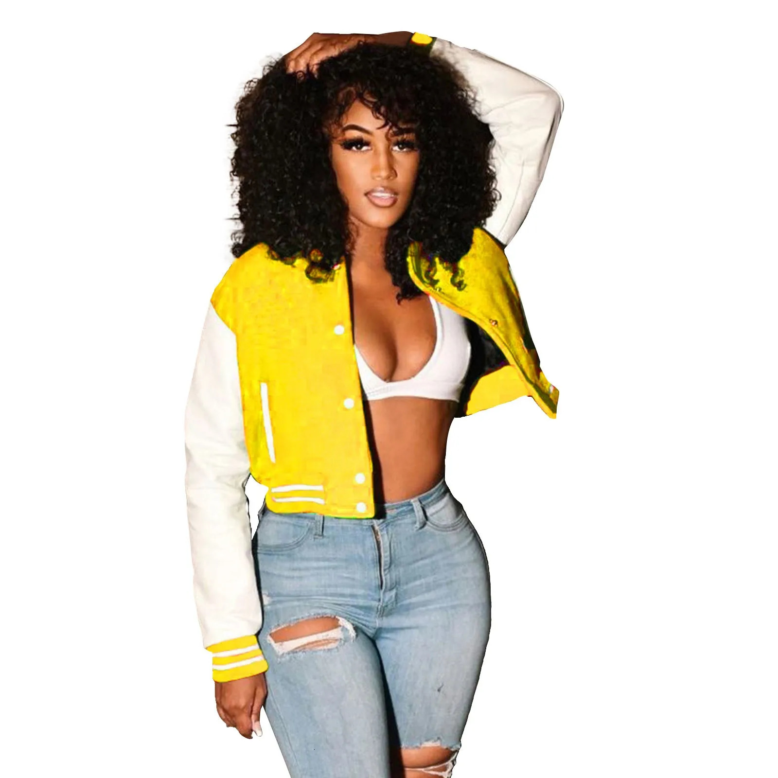 Fashion baseball jacket womens autumn casual patch work button long sleeved short sleeved jacket American retro winter jacket 241029