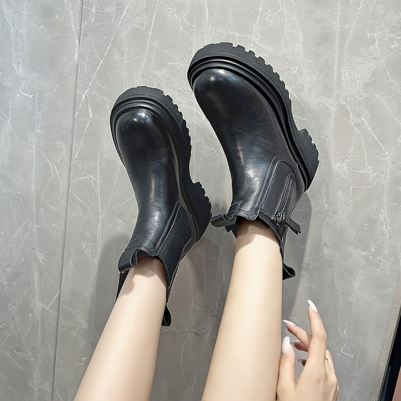 New head layer cowhide Martin boots female mona England style mid-calf thick bottom Chelsea boots cigarette boots