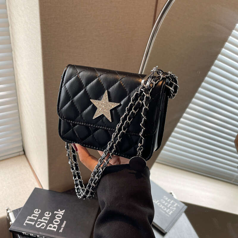 Embroidery thread PU small square 2024 new fashionable women's texture five-star chain shoulder trendy versatile crossbody bag