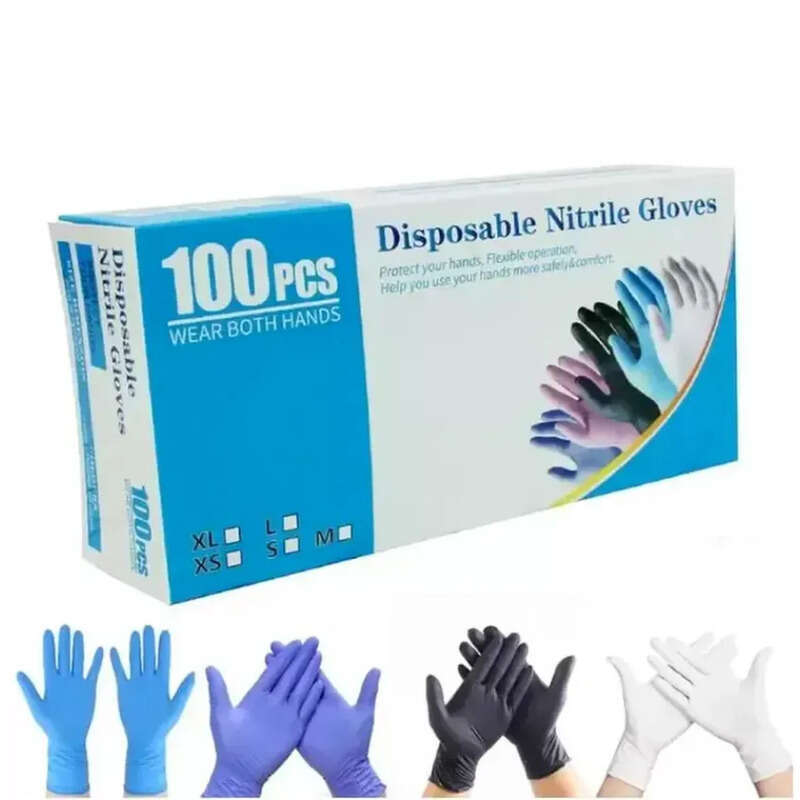Blue Nitrile Disposable Gloves Powder Free Non Latex Pack Of 100 Pieces Anti-Skid Anti-Acid Gloves Fy9518 Ss0112