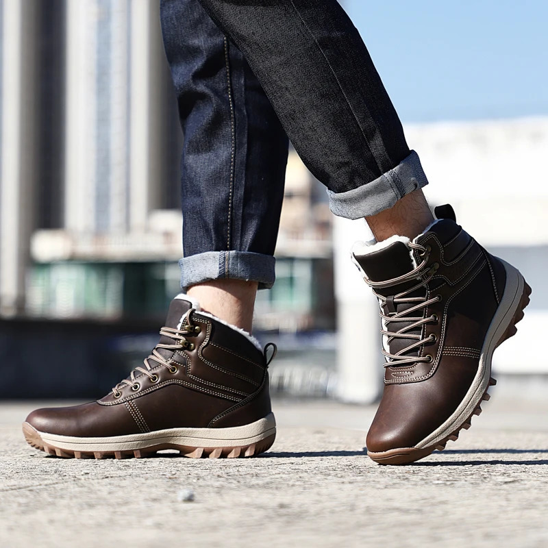 Winter Men Martin Boots Plush Warm Snow Waterproof Outdoor Short Leather Ankle Shoes Big Size 3848 241028