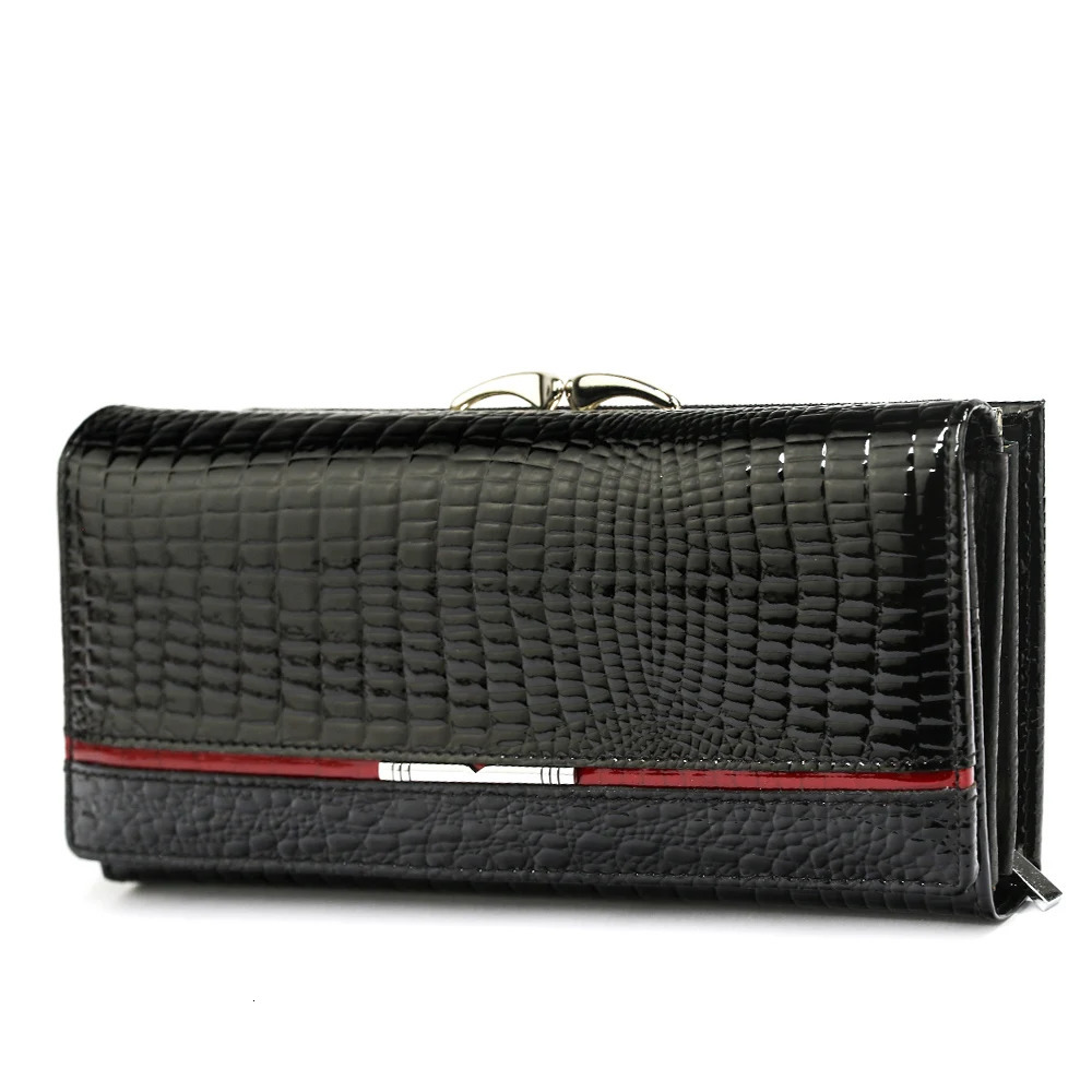 Womens genuine leather wallet pattern womens long wallet genuine leather wallet with coin clip clutch 241028