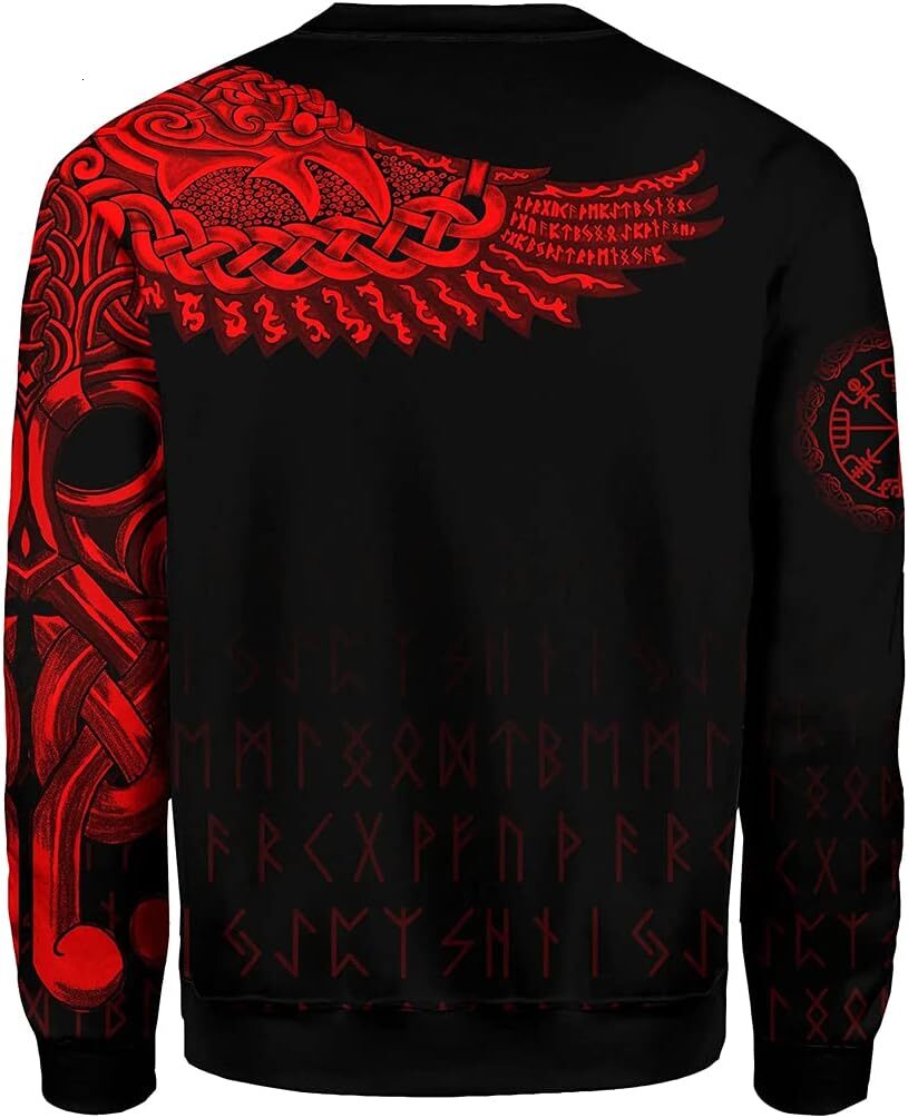 Long Sleeve Shirts for Men sweatshirt Unisex 3D Print Raven Hoodie Sweatshirt, Norse Viking Guardian Angel Wing Odin Rune Harajuku Streetwear