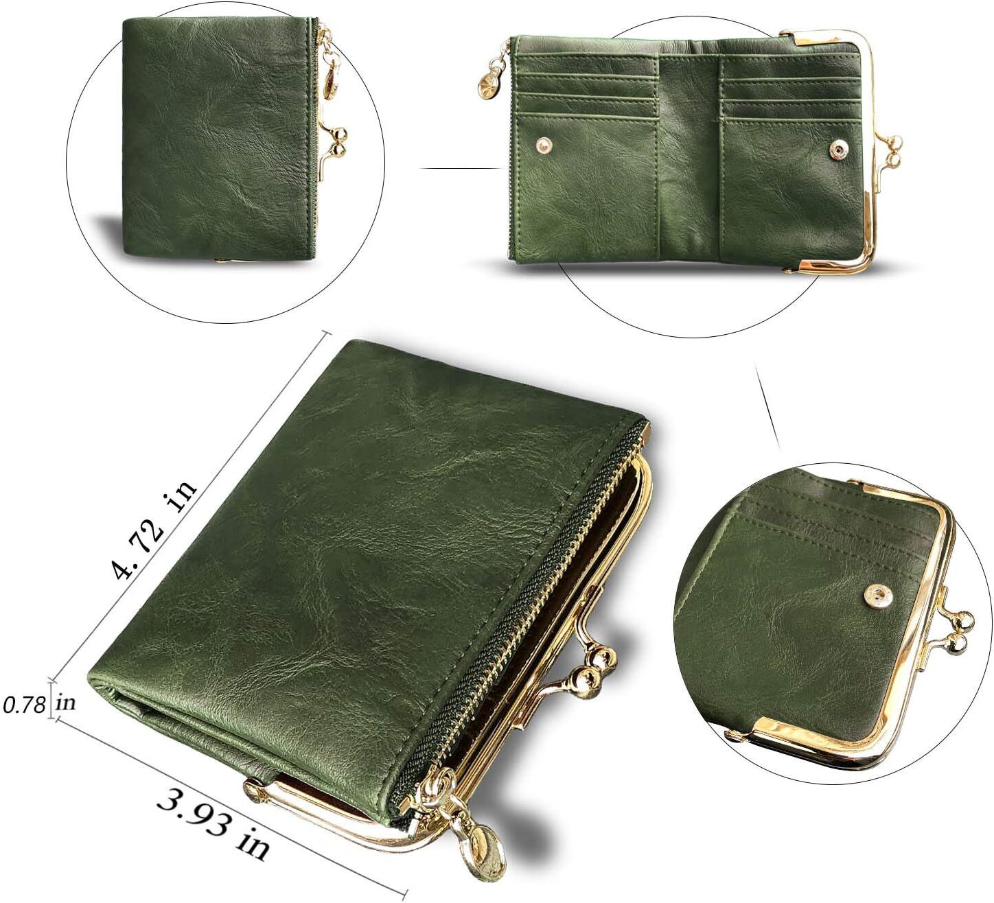 Small Zip for Women - Compact Leather hot Double Fold Wallet with Zipper & Kiss Lock