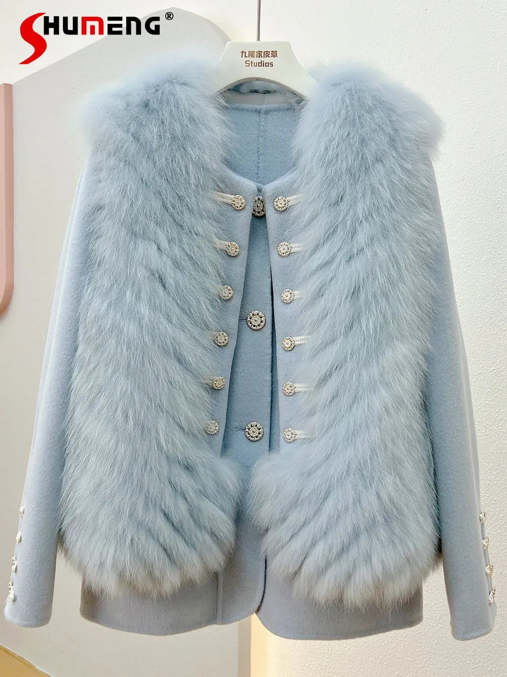 Baroque style double-sided wool and cashmere coat two-piece set autumn and winter womens vest fox fur coat three piece set 241028