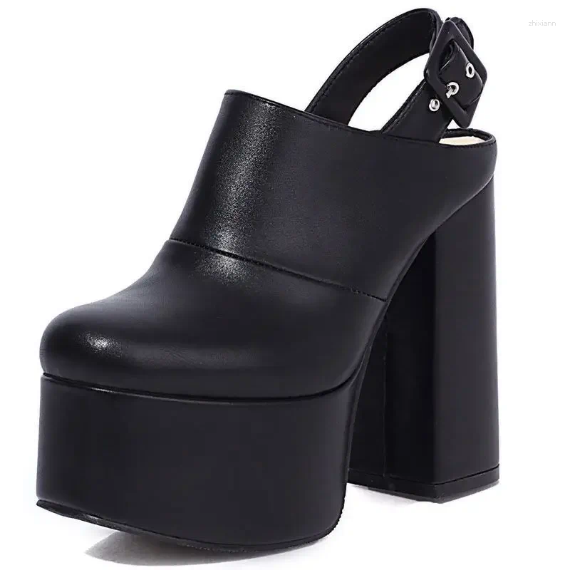 Sandals Sexy Platform Thick High-Heeled Round Toe Back Strap Buckle Shallow Pumps Large Size New Model Catwalk Pole Dancer Shoes