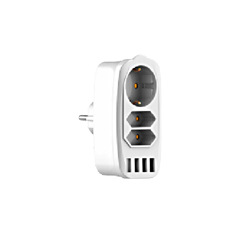 OEM 3 Way EU Standard Socket Power Socket 16A 250V European Power Board Wall Charger with 4 USB Ports Multifunction Plug