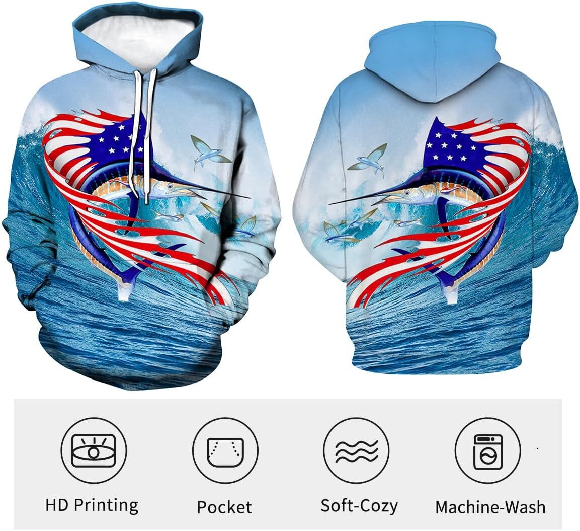 Hoodie for Mens Womens Men's Fishing Hoodie - Animal Theme, Realistic Graphic All trends match Sweatshirt Graphic Hoodies sweatshirt Pullover Lon