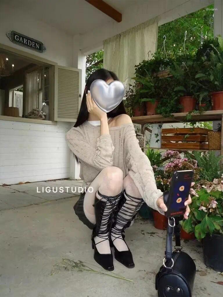 Boots 2024 Summer Female Breathable Hollowed Out Mesh Leather High Knight Knee Heels Show Thin Cool