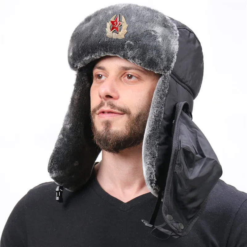 Winter Soviet coat of arms Russian Army Ushaka bomber cap outdoor velvet thick warm ear muffs 241028