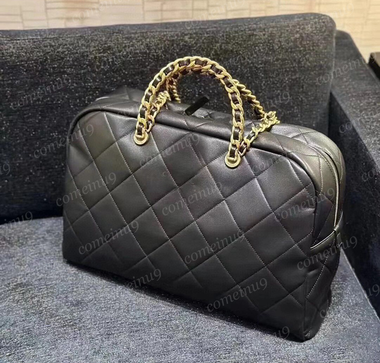 Mirror Quality Vintage Boston Airport Bags 100% Import Calfskin Long Shoulder Strap Tote Handbags Women's Crossbody Chain Zipper Bag Purse Designer Handbags 40cm