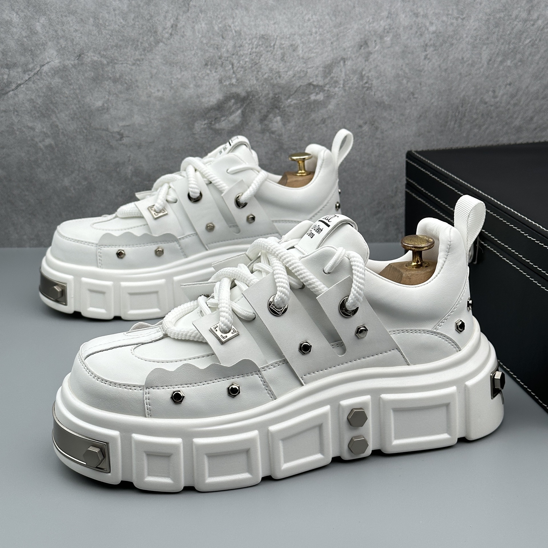 Punk NEW Style 2024 Women Lace-up heel height Platform Shoes Gothic Ankle Rock Boots Metal Decor Woman Sneakers