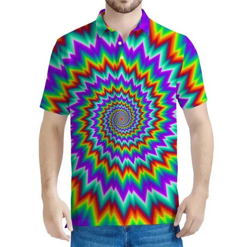 Psychedelic 3D Printed Polo Shirt Men Optical Illusion Graphic Tee Shirts Streetwear Lapel Short Sleeve Tops Oversized T-shirtX241028
