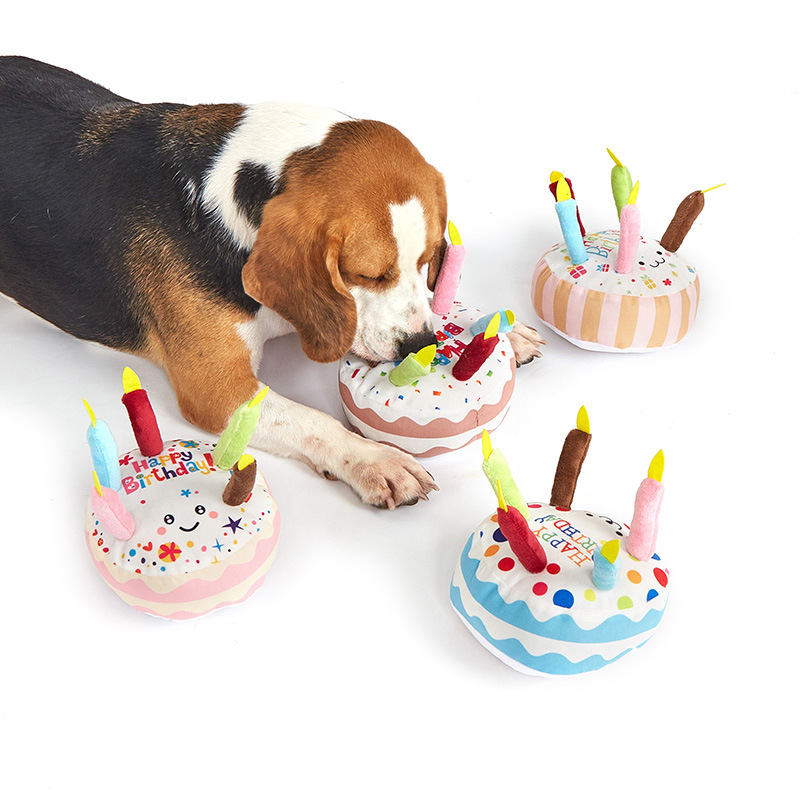Multipet Plush 6.89-Inch Musical Birthday Cake Dog Toy Pets Birthday Payty Toys