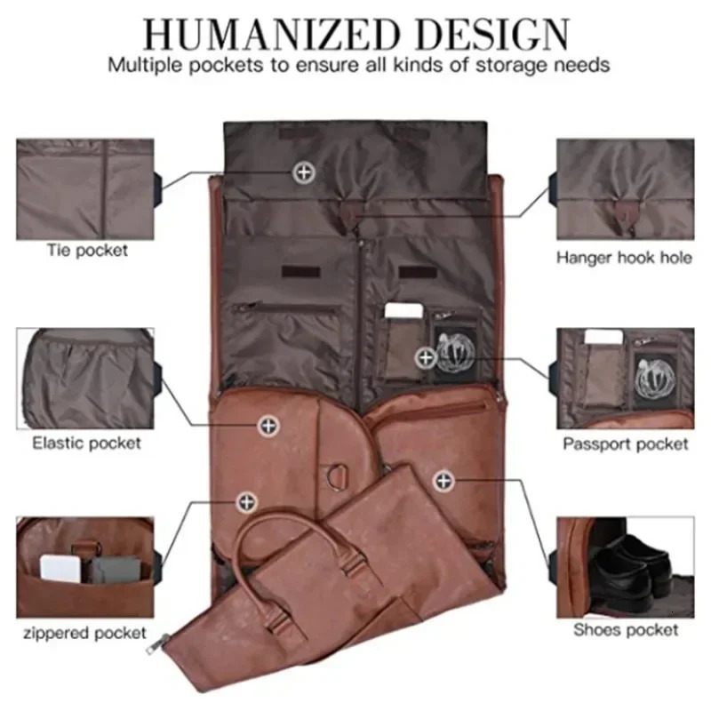 Garment Bag For Travel Convertible Carry On Garment Duffel PU Bag For Men Waterproof Large Bag 2 In 1 Suit Dress Business Travel 241028