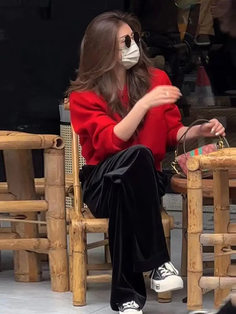 Red baseball uniform womens spring single chest round neck short casual loose jacket top 241029