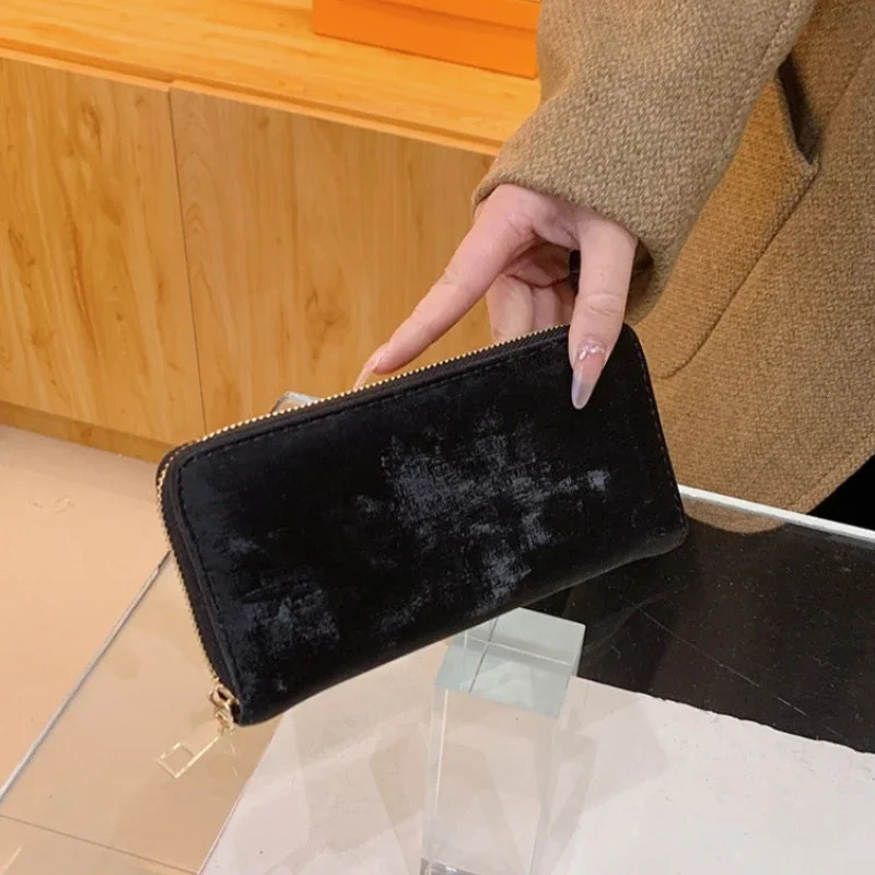 Solid thread zipper long synthetic suede wallet selling womens card clip Note Compartment clutch bag Bolso De Hombro 241028