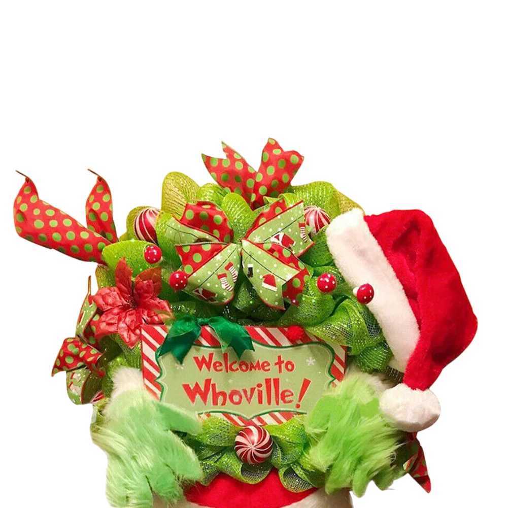 Green Hairy Monster hanging Ornament PLush The Thief Christmas Tree Decor Grinch Leg Wreath Door hanging New Year DecorationXJ241029