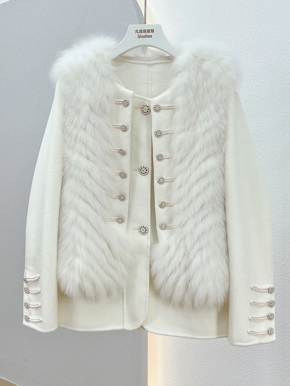 Baroque style double-sided wool and cashmere coat two-piece set autumn and winter womens vest fox fur coat three piece set 241028