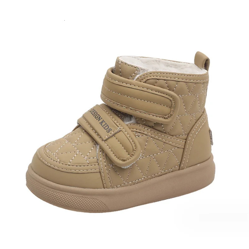 Winter Baby Boots Leather Double Hook Loop Toddler Kids Shoes Warm Plush Non-slip Fashion Little Boys Girls Snow Boots 241028