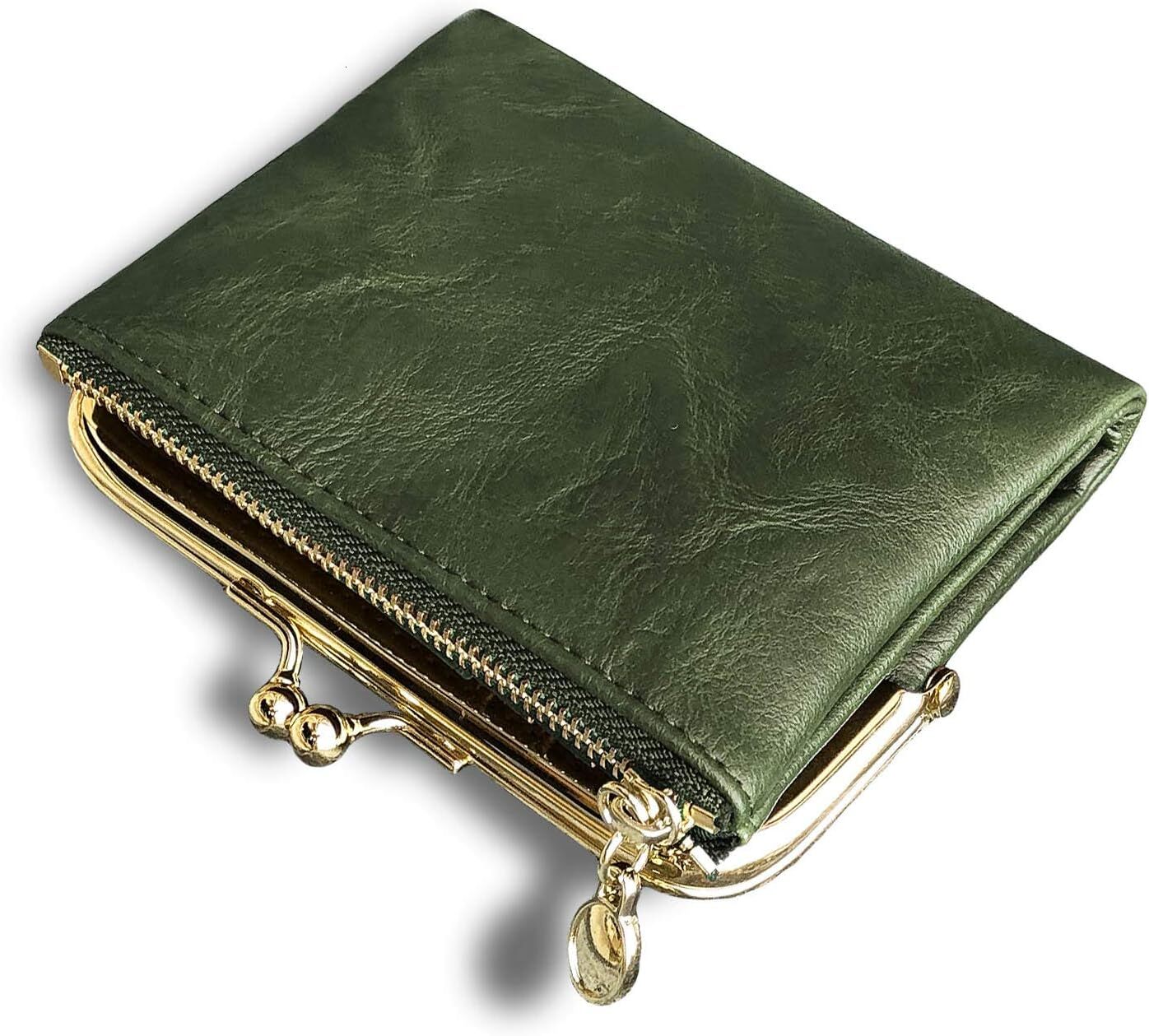 Small Zip for Women - Compact Leather hot Double Fold Wallet with Zipper & Kiss Lock