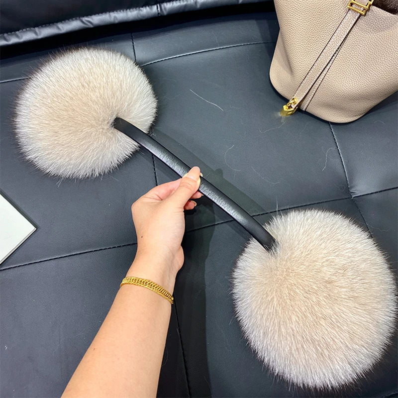 Winter Real Fur Earmuffs for Women Natural Scarves Dual use Genuine Warmer Plush EarMuff Outdoor Solid Scarf 241028