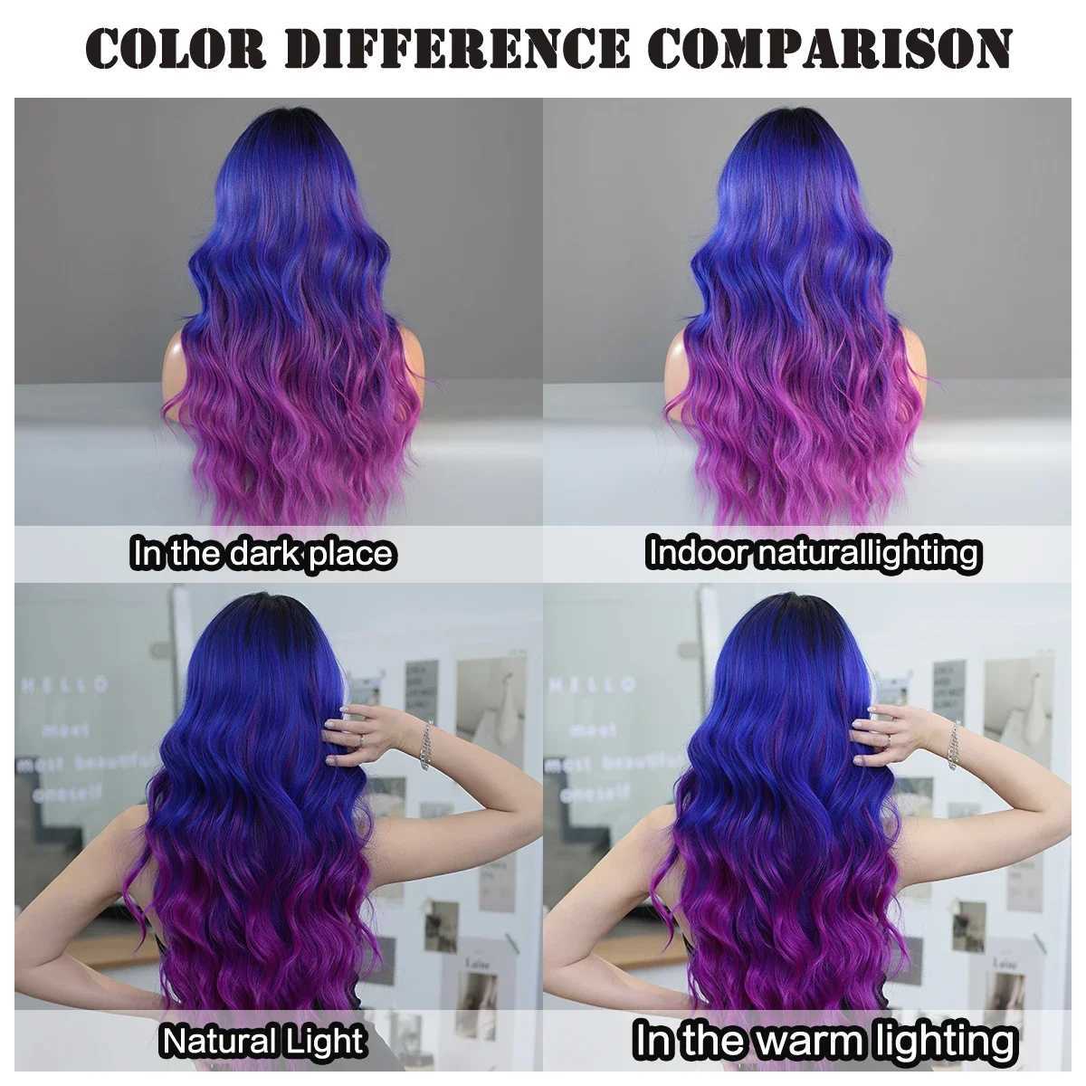 New Arrival High definition transparent lace front wig blue Ombre purple body wave wig with bangs high-density synthetic lace front part wig Z241028