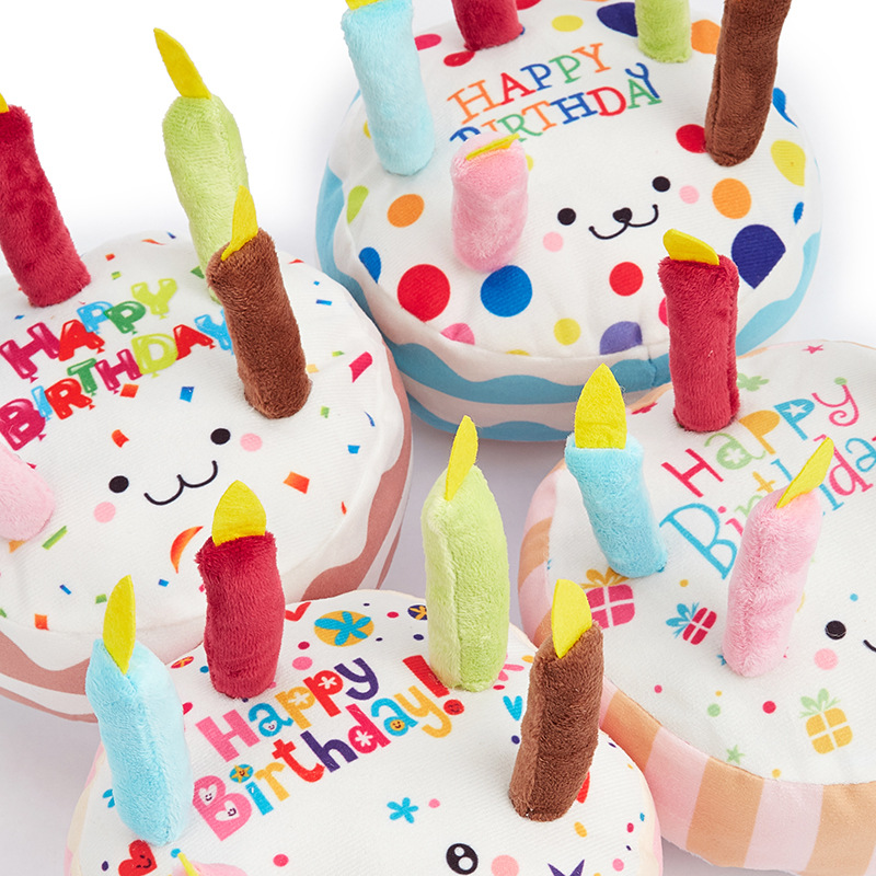 Multipet Plush 6.89-Inch Musical Birthday Cake Dog Toy Pets Birthday Payty Toys
