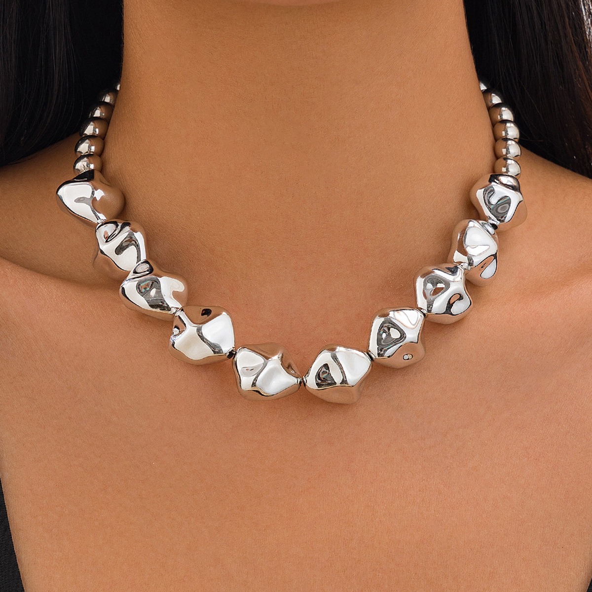Cross Border Jewelry Collarbone Chain Light Luxury Style Irregular CCB Necklace Set Geometric Irregular Bead Collarbone Chain