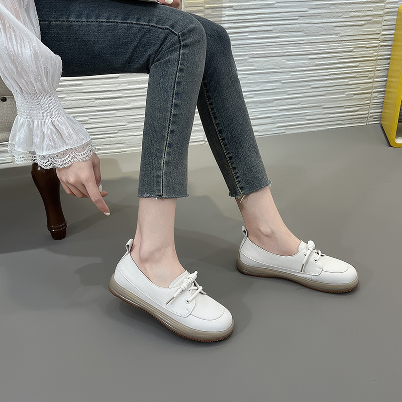 Head layer cowhide soft bottom soft surface shallow mouth single shoes maternity breathable hollow casual shoes 2024 jelly bottom small white shoes fe