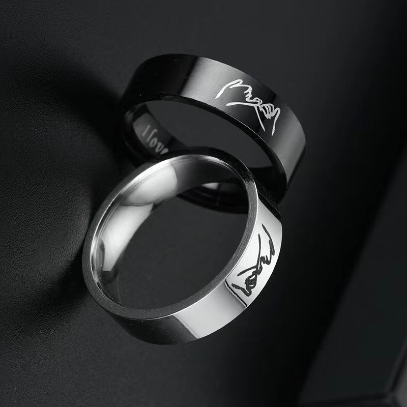 6MM Titanium Steel I Love You Couple Letter Ring for Men Women Black Silver Lovers Distance Rings Friendship Jewelry Gift for Boyfriend Girlfriend Wfe