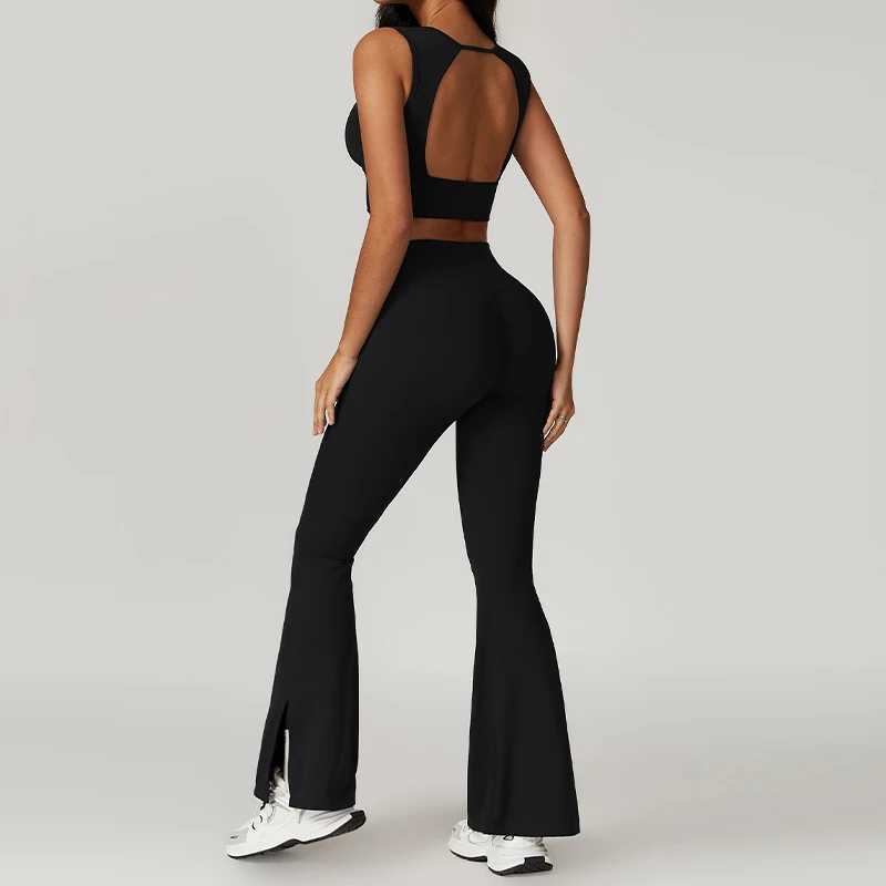 Tracksuits Heavy Women's High Waist Flared Pants Workout Set For Women Gym Vest Set For Women Track And Field Clothing Quick Drying Sportswear Fo