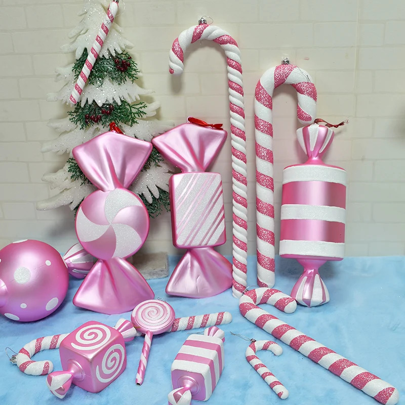 16-43cm Christmas Pink Ornament Dance Performance Cane Pink Candy Props Pographic Wedding Christmas Tree Candy Cane Pendant 241028
