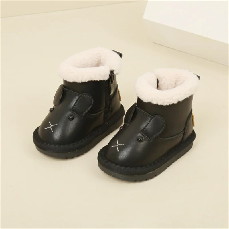 Winter Baby Boots Leather Warm Fur Cute Animal Boys Shoes Non-slip Soft Sole Fashion Toddler Girls Snow Boots 241028