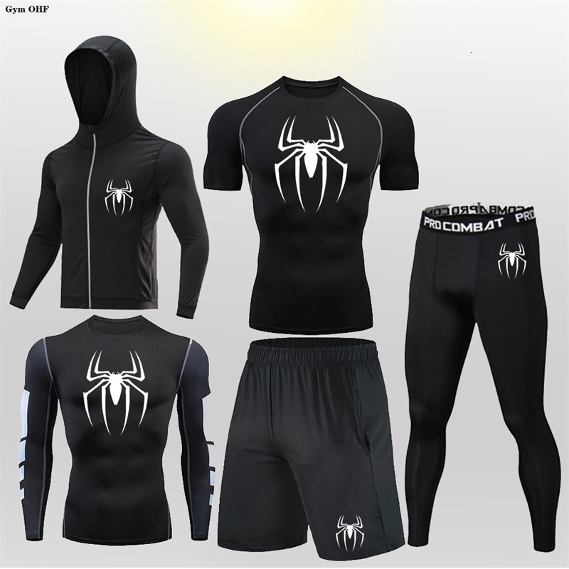 Mens Compression Sportswear Tights TShirt Super Hero Clothes Thermal Underwear Men Running Sets Spider Print Clothing y241028
