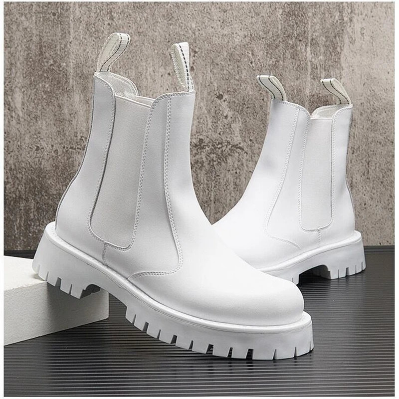 White Men Casual boots Punk High Tops Motorcycle Ankle Boots Height Increasing shoes Zapatillas Hombre 241028