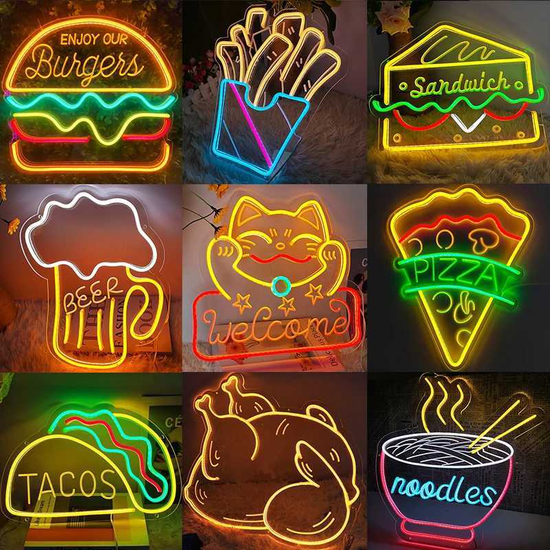 Hamburger Pizza Corn Rolls Hot Dog Light Lamian Noodles Neon Light Udon Noodle LED Light Noodle Restaurant Fast Food Restaurant Wall Lighting Letter S