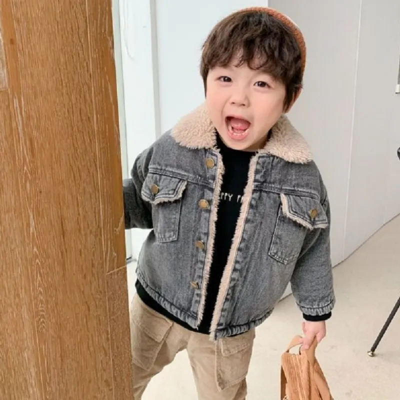 Fashion Baby Girl Boy Thick Fleece Jean Jacket Infant Toddler Denim Coat Warm Spring Autumn Winter Outfit Baby Clothes 1-7Y 241028