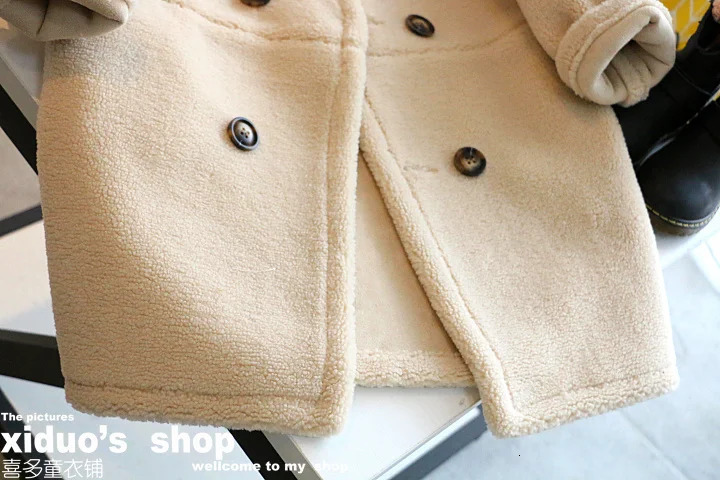 Childrens Outerwear Jacket Fall Winter Girls Double-Row Button Lamb Velvet Mid-Long Overcoat Kids Beige Trench Coat BX482 241028