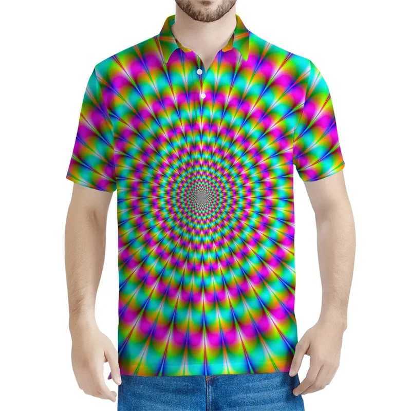 Psychedelic 3D Printed Polo Shirt Men Optical Illusion Graphic Tee Shirts Streetwear Lapel Short Sleeve Tops Oversized T-shirtX241028