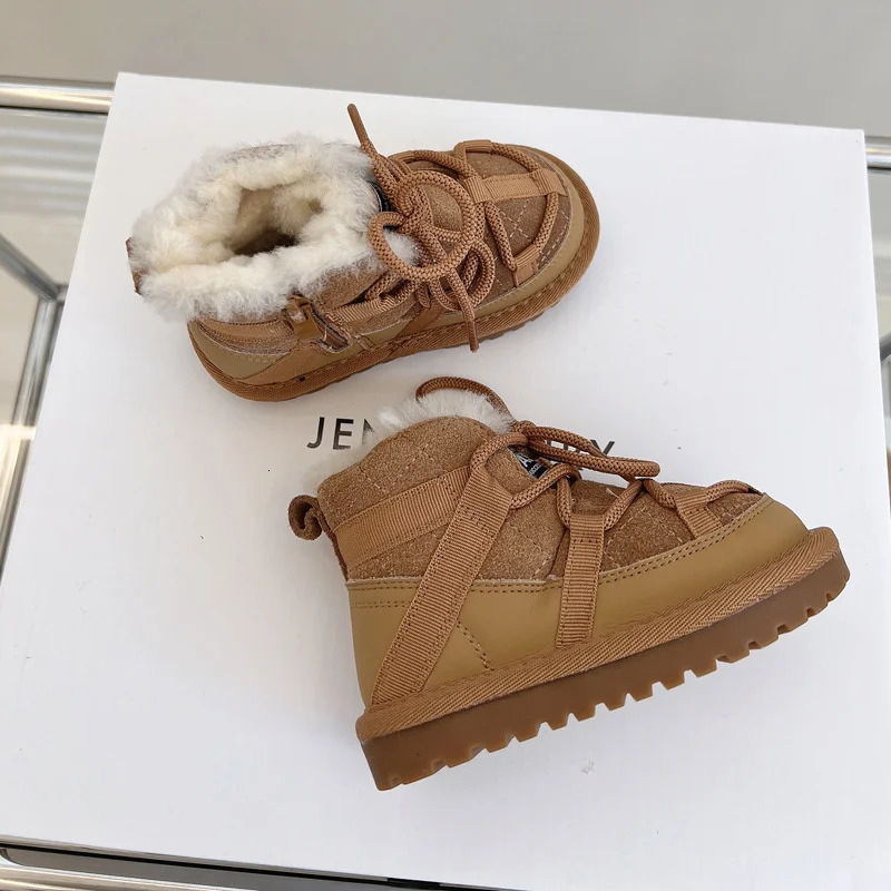 DIMI Winter Warm Baby Boots Boy Girl Toddler Shoes Genuine Leather Waterproof Non-Slip Plush Wool Child Snow Boots 241028
