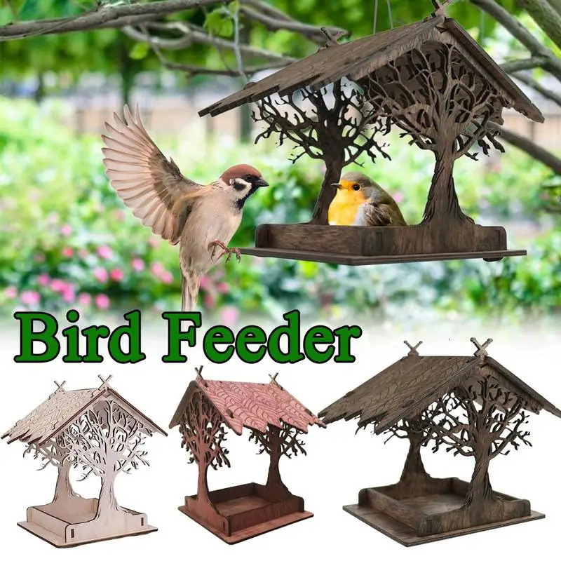 Wooden hanging bird feeder cabin hanging bird house hanging bird feeder outdoor attraction Bluebird super large bird feeder 241028
