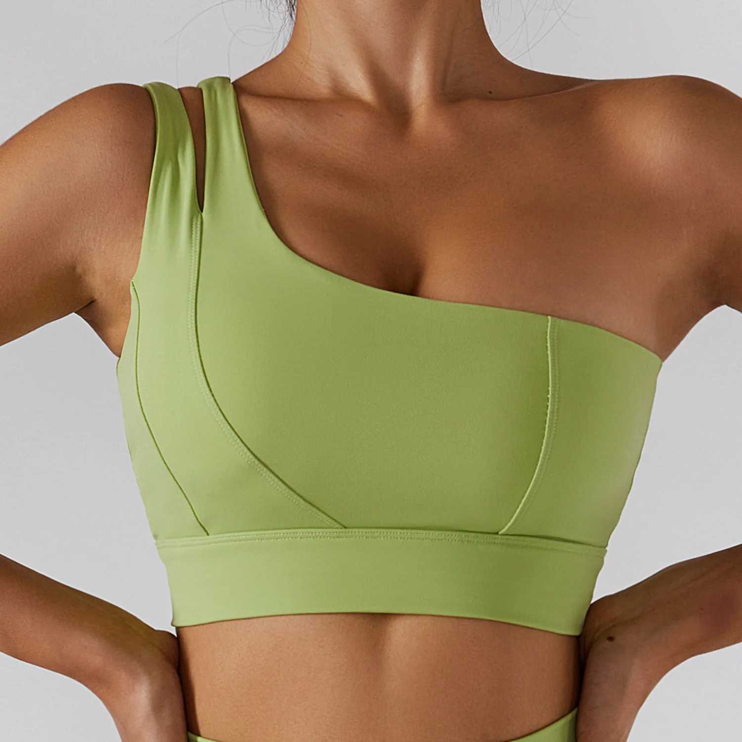 Active Shirts Tees Sexy Womens Sports One Shoulder Bra Gym Push Up Workout Underwear High Strength Support Running Fitn Bra Vest Y250312J6L1