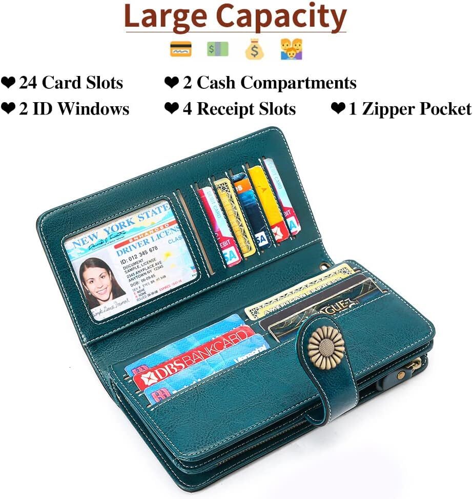 Ladies' wallet, genuine leather, credit card with RFID shielding, large capacity wristband