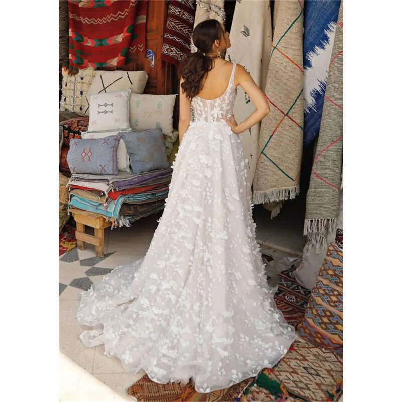 Elegant Lace 3D Wers Appliques Dresses 2025 V-Neck Backless Wedding Gown Vestido De Noiva Customer Made 0605 6660311