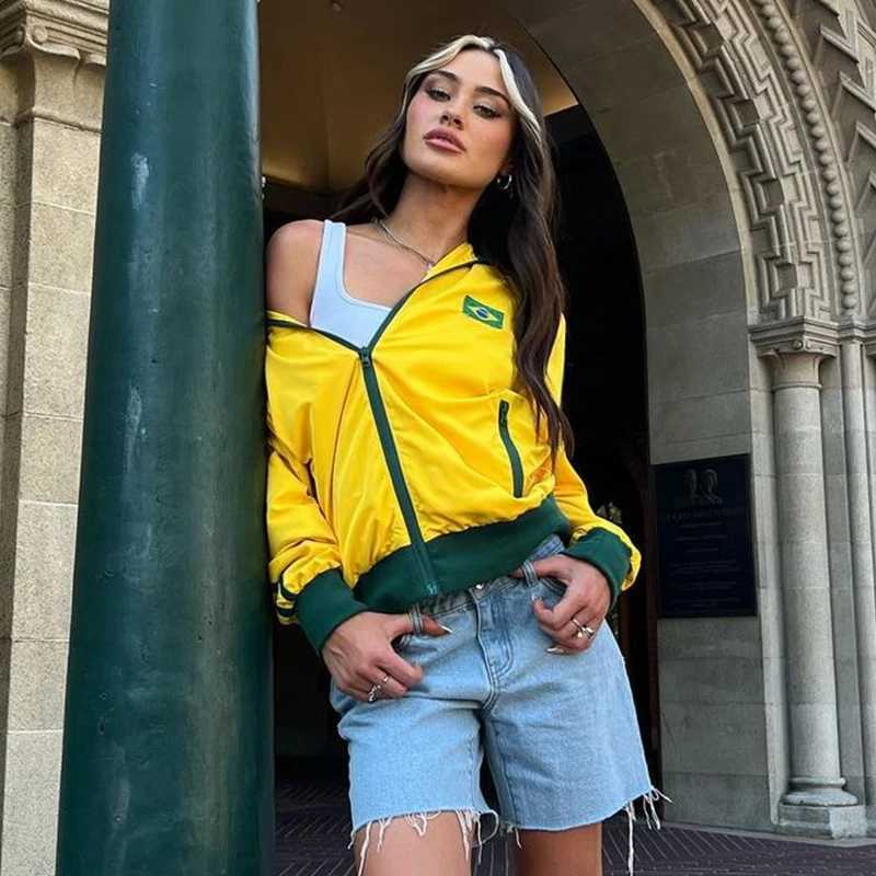 Women's Jackets 2024 Retro Jacket Punk Gothic Y2k Winter Yellow Fashion Top Brazil Harajuku Y24102955NL