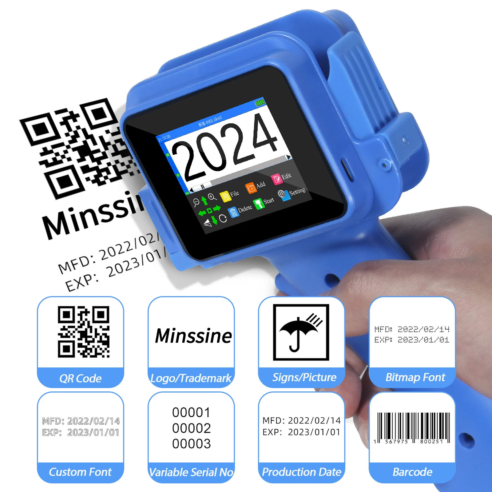 mini handheld inkjet printer 12.7mm used for QR barcode batch processing date numbering expiration date encoding machine non encrypted portable 241029