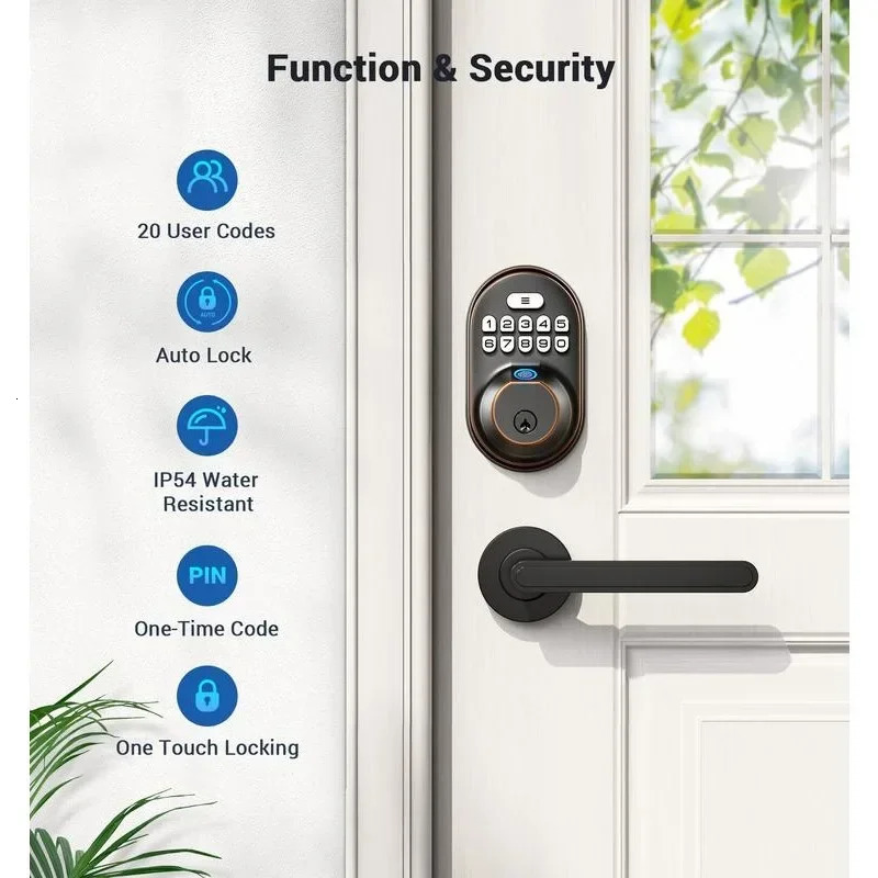 Smart Fingerprint Door Lock Veise RZ02A Keyless Entry Keypad Deadbolt with 20 Anti Peeping Password 241028